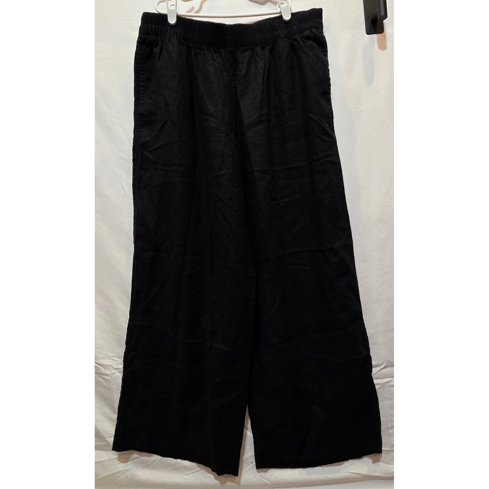 Old Navy Black Linen Blend High Rise Super Wide Leg Comfort Waistband Pants L